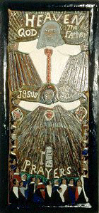 Elijah Pierce 
Power of Prayer, 1960 
Carved and painted wood relief with glitter 20 5/8 x 19 5/8 inches 
Private Collection of Keny Galleries, Columbus 