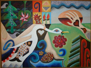 Aka Pereyma, White Swans from the Ukrainian Folksong Series, 2006, Oil on Canvas, 30 x 38