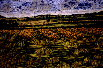 Poppy Field, Kim Vito, 2003, color woodcut,