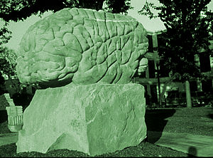 Behind the Brain, a sculpture by Brinsely Tyrell, on the Kent State University campus.