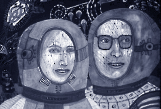 Deborah Griffing, Parents in Space (detail), 2000, beeswax and oil on wood panel, 27"x19"