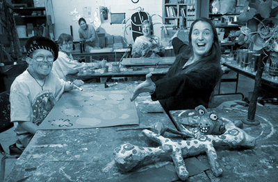 Patty Mitchell and Passion Works artists in the studio in Athens.