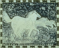 William Hawkins 
Three Horses #7 , 1986 
Enamel on masonite 39 x 48 inches 
Collection of Dr. Siri von Reis 