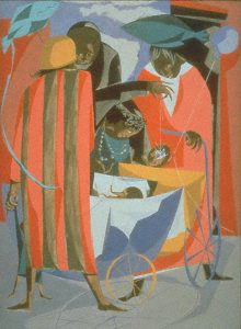 Jacob Lawrence 
The Street, 1957 
Casein on paper 30 x 22 inches 
Collection of the Butler Institute of American Art, Youngstown 