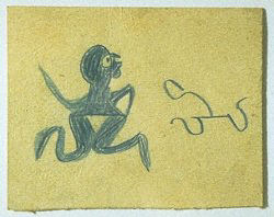 Bill Traylor 
Blue Man (Animated Figures), c. 1939-42 
Pencil on cardboard 19 x 8 inches 
Private Collection, courtesy of Keny Galleries, Columbus 