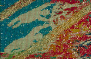 Deborah Frazee Carlson, 1986 America Fragment Coverlet Series #4, silk metallic thread (synthetic), industrial felt, 44" x 74" x 3/4" 