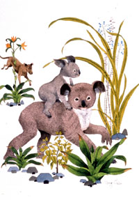 Tony Chen (China)
“Rides on Mother’s Back”; Little Koala, 1978
Watercolor, 18.5” x 15”
