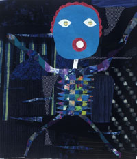 Clairan Ferrono
Chicago, Illinois
Self Portrait II: A Daughter's Eyes
Commercial synthetics, painted, embellished with buttons
31”x26”
