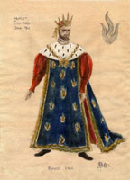 Ray Diffen, costume design for Hamlet, American Shakespeare Festival Theatre, Stratford, Connecticut, 1964; watercolor and pencil on paper, 15" x 11"