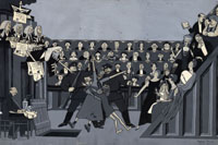 Mordecai Gorelik, set design for King Hunger, Hedgerow Theatre, Media, Penn., 1924; tempera and ink on board, 18" x 27"