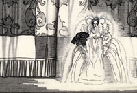 Robert Edmond Jones, set design for Gloriana, unidentified production; pen and brush, and ink on paper, 12" x 13"