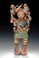 Image of ceramic sculpture by Janis Mars Wunderlich titled Laundry Monkeys