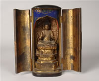 Image of a Japanese traveling shrine containing a Buddha statue, 6 1/2 inches tall, from the collection of the Columbus Museum of Art, Columbus Ohio, bequest of John F. Oglevee