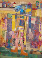 Art quilt titled Orange Shoes by Cathy Jeffers