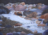 image of a painting by June Parks titled Woodland Waterfall