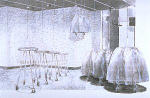 Karen Snouffer 
Ordinary Secrets (drawing from proposal for installation) 
1997 
mixed media courtesy the artist 