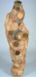 Gilda Edwards 
Granny's Reliquary (detail) 
1997 
cut and sewn baskets, 90" x 42" x 45" courtesy the artist 