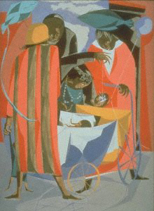 Jacob Lawrence 
The Street, 1957 
Casein on paper 30 x 22 inches 
Collection of the Butler Institute of American Art, Youngstown 