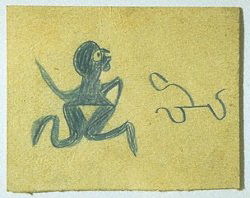 Bill Traylor 
Blue Man (Animated Figures), c. 1939-42 
Pencil on cardboard 19 x 8 inches 
Private Collection, courtesy of Keny Galleries, Columbus 