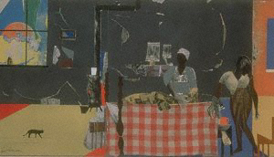 Romare Bearden 
Hometime, 1970 
Collage and mixed media on board 26 x 45 inches 
Collection of the Butler Institute of American Art, Youngstown 