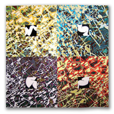 Art quilt titled Four Square Series 3: Flex by Michael James