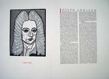 Image of reduction wood block print by Sid Chafetz titled Joseph Addison